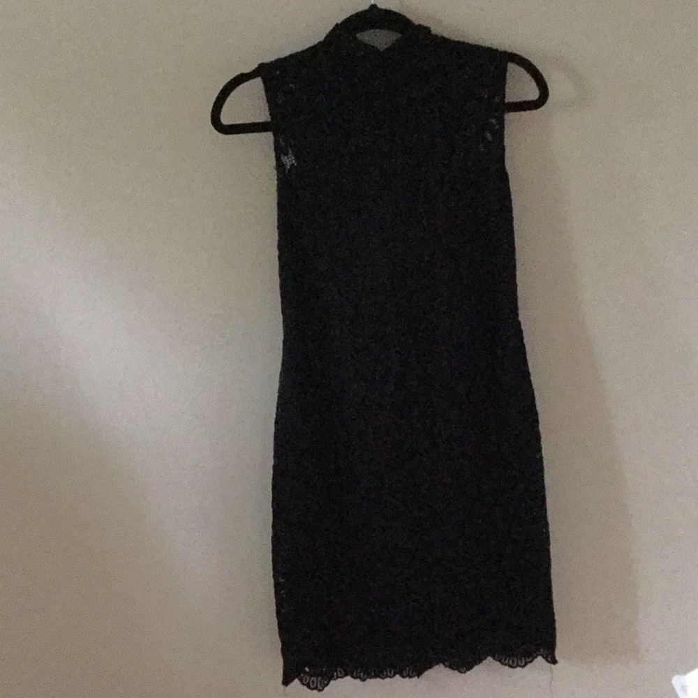 Dress, sleeveless, high neck, lace, black